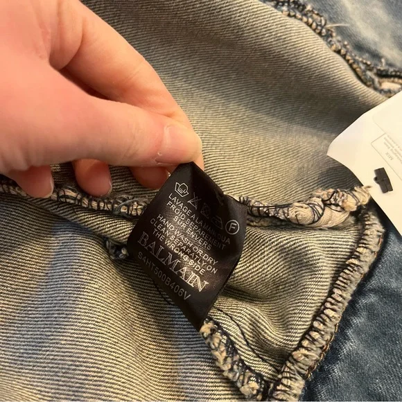 Balmain Women’s Moto Jacket Denim Open Front Acid Wash Light Size XXL - Picture 6 of 7